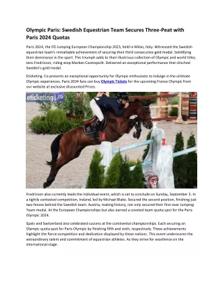 Olympic Paris Swedish Equestrian Team Secures Three-Peat with Paris 2024 Quotas