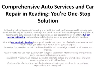 Comprehensive Auto Services and Car Repair in Reading You’re One-Stop Solution