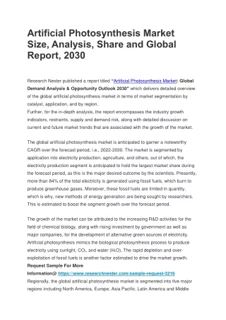 Artificial Photosynthesis Market Size