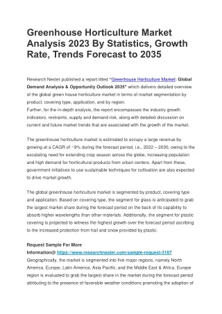 Greenhouse Horticulture Market Analysis 2023 By Statistics