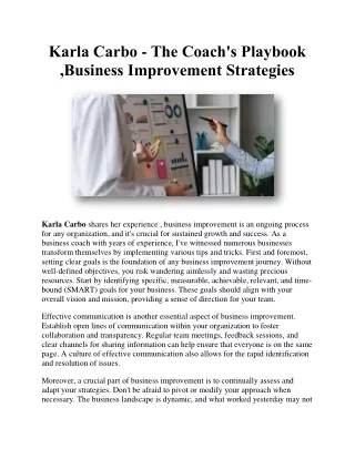 Karla Carbo - The Coach's Playbook ,Business Improvement Strategies