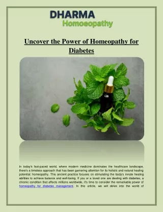 Uncover the Power of Homeopathy for Diabetes