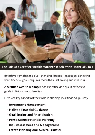 The Role of a Certified Wealth Manager in Achieving Financial Goals