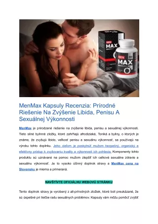 MenMax Kapsuly Recenzia_ Prírodné Riešenie Na Zvýšenie Libida, Penisu A Sexuálnej Výkonnosti