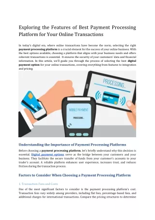 Exploring the Features of Best Payment Processing Platform for Your Online Transactions