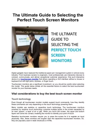 The Ultimate Guide to Selecting the Perfect Touch Screen Monitors