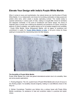 Elevate Your Design with India's Purple White Marble