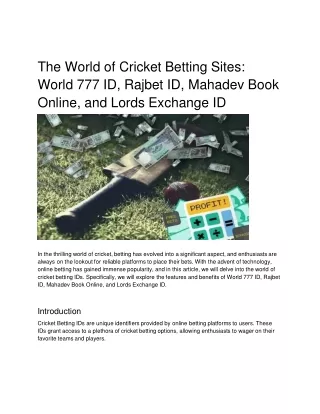 The World of Cricket Betting Sites_ World 777 ID, Rajbet ID, Mahadev Book Online, and Lords Exchange ID