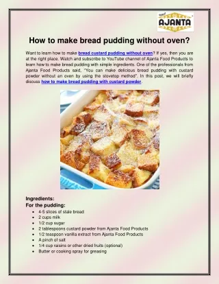 Bread custard pudding without oven