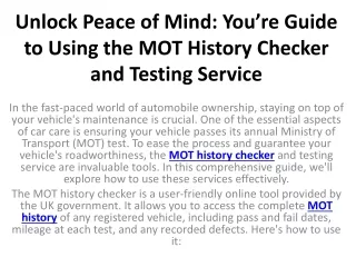 Unlock Peace of Mind You’re Guide to Using the MOT History Checker and Testing Service