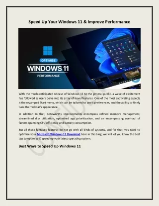 Speed Up Your Windows 11 & Improve Performance