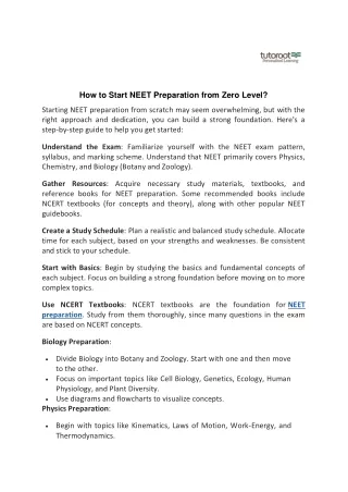 How to Start NEET Preparation from Zero Level?