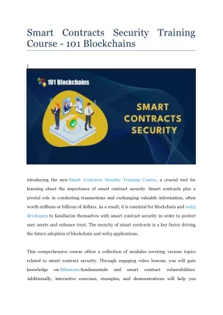 Smart Contracts Security Training Course - 101 Blockchains