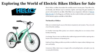 Exploring the World of Electric Bikes Ebikes for Sale at Helio Bikes