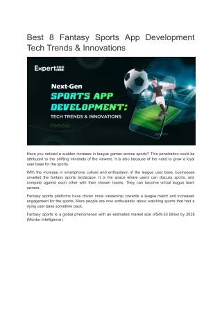 Best 8 Fantasy Sports App Development Tech Trends & Innovations