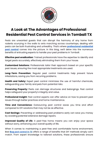 A Look at The Advantages of Professional Residential Pest Control Services in Tomball TX