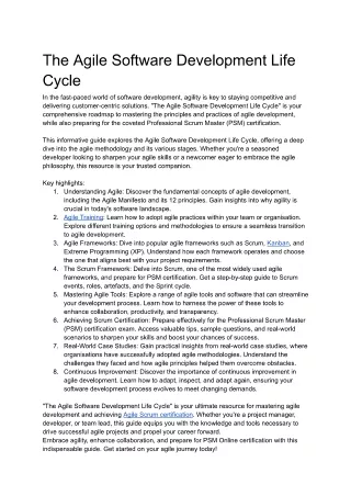 The Agile Software Development Life Cycle