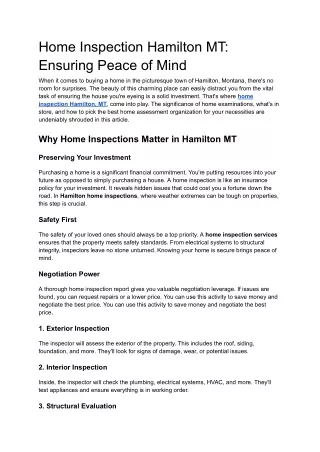 Home Inspection Hamilton MT: Ensuring Peace of Mind