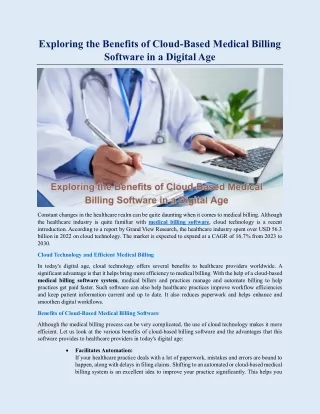 Exploring the Benefits of Cloud-Based Medical Billing Software in a Digital Age