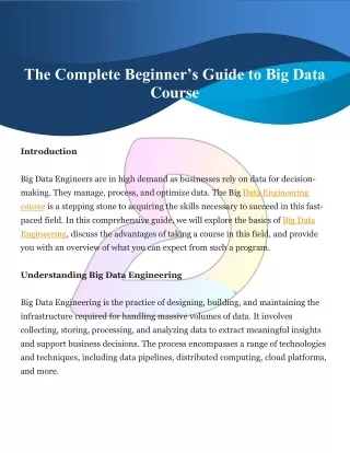 The Complete Beginner’s Guide to Big Data Course