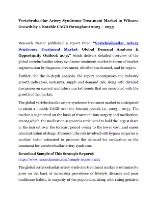 Vertebrobasilar Artery Syndrome Treatment Market to Witness Growth
