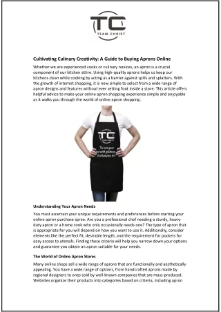 Cultivating Culinary Creativity: A Guide to Buying Aprons Online