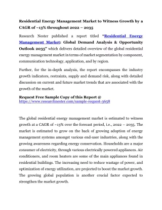 Residential Energy Management Market to Witness Growth