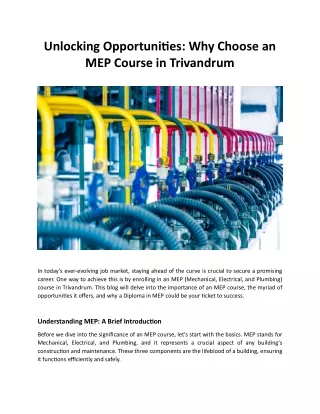 Unlocking Opportunities: Why Choose an MEP Course in Trivandrum