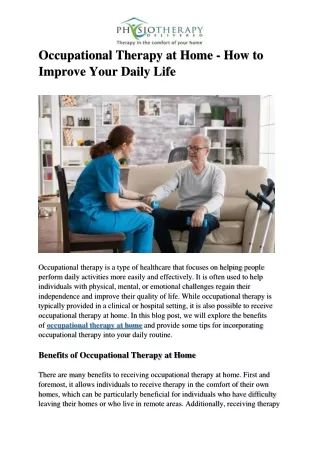 Occupational Therapy at Home - How to Improve Your Daily Life