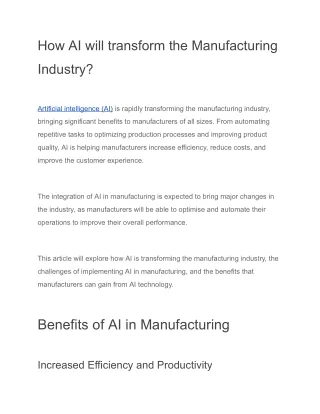How AI will transform the Manufacturing Industry