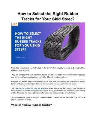 How to Select the Right Rubber Tracks for Your Skid Steer?