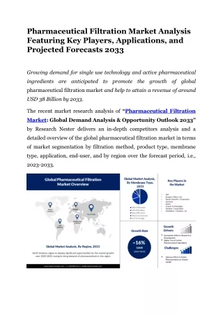 Pharmaceutical Filtration Market Analysis, Statistics By Top Manufacturers 2033