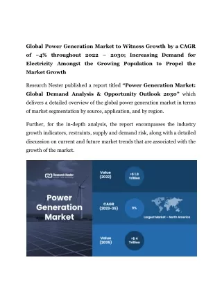 Power Generation Market Growth, Industry, Analysis, and Size.