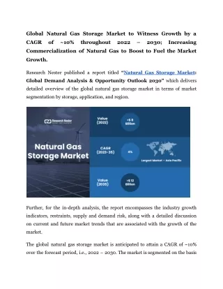 Natural Gas Storage Market Growth, Industry, Analysis, and Size.