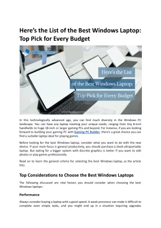 Here’s the List of the Best Windows Laptop_ Top Pick for Every Budget