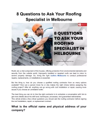 8 Questions to Ask Your Roofing Specialist in Melbourne