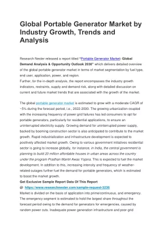 Global Portable Generator Market by Industry Growth