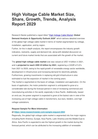 High Voltage Cable Market Size