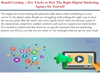 Ronald Carabay | Few Tricks to Pick The Right Digital Marketing Agency for Yours