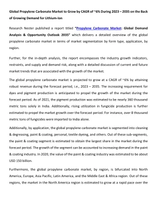 Propylene Carbonate Market Trends 2023-2035