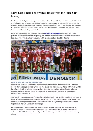 Euro Cup Final The greatest finals from the Euro Cup history