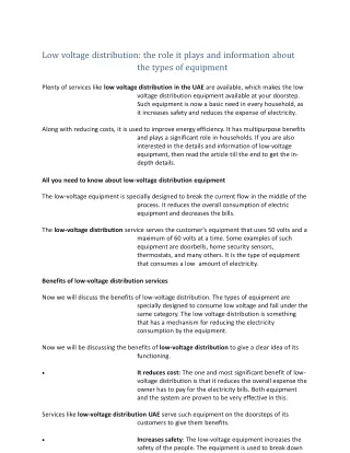 Low voltage distribution the role it plays and information about the types of equipment