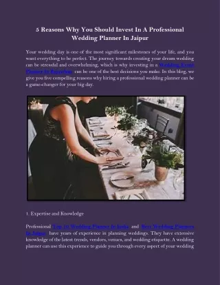 5 Reasons Why You Should Invest In A Professional Wedding Planner In Jaipur