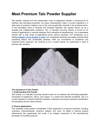 Meet Premium Talc Powder Supplier