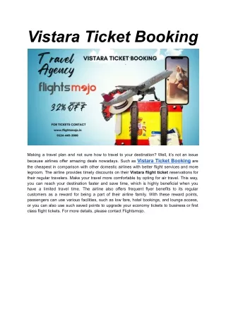 Vistara ticket booking