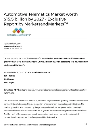 Automotive Telematics Market worth $15.5 billion by 2027 - Exclusive Report by MarketsandMarkets™