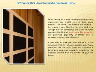 DIY Sauna Kits - How to Build a Sauna at Home