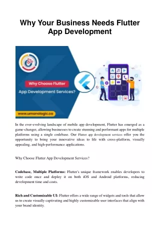 Flutter Apps with Our Expert Development Services | UmanoLogic