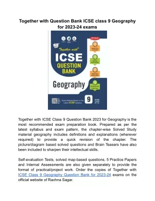 ICSE Class 9 Question Bank 2023 Geography with Self-evaluation tests