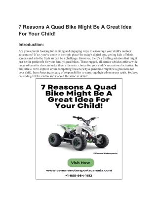 7 Reasons A Quad Bike Might Be A Great Idea For Your Child!